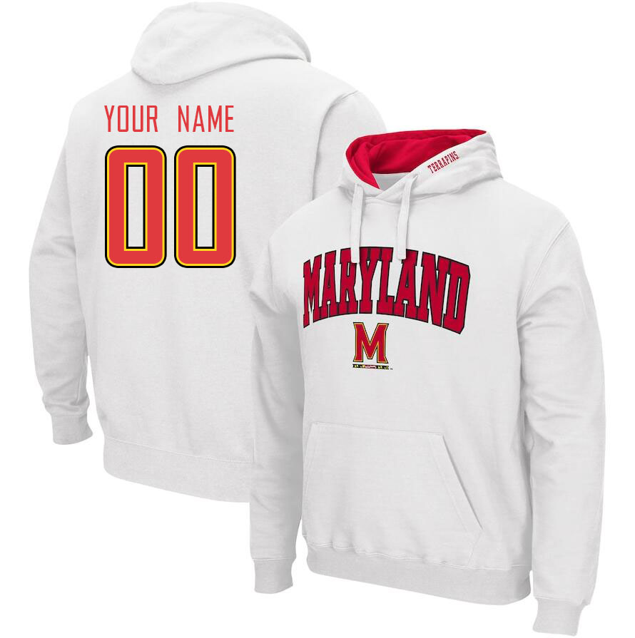 Custom Maryland Terrapins Name And Number College Hoodie-White - Click Image to Close